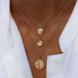 Chains Luxury Women Micro Pave Cz Disco Charm Geometric Coin Pendant Engraved Flower Dog Moon Elephant Simple Classic NecklacesChains