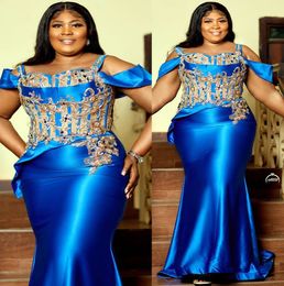 Plus Size Arabic Aso Ebi Blue Mermaid Sexy Prom Dresses Lace Beaded Evening Formal Party Second Reception Birthday Engagement Bridesmaid Gowns Dress Zj220 407