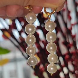 Hand made dangle 8mm white freshwater round shell pearl 3pairs/lot drop earrings for women fashion Jewellery
