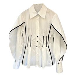 Women's Blouses & Shirts [EWQ] Temperament Chic Black White Contrast Women Spring 2022 Lapel Single Breasted Long Sleeve Casual Tide 16R1429