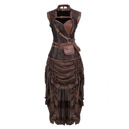 Bustiers & Corsets Brown Steampunk Corset Dress Vintage Skirt Costume High Low Ruffle Party Pirate Skirts Lolita Medieval Victorian SetBusti