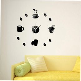 Wall Clocks Funny Coffee Cup Sticker DIY Needle Quartz For Home Living Room Minimalist Clock Fashion 3D Mirror