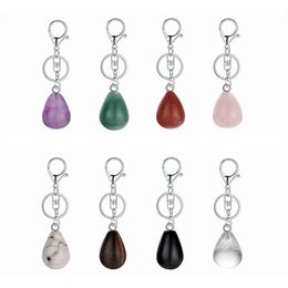 Design Keychain Waterdrop Natural Crystal Quartz Stone Keyring Key Chains For Couple Friend Gifts DIY Jewellery