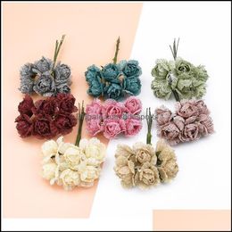 Decorative Flowers Wreaths Festive Party Supplies Home Garden 6Pcs Diy Gifts Box Christmas Decor For Wedding Bridal Accessories Silk Roses