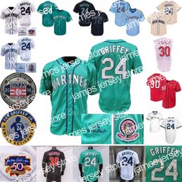 James Ken Griffey Jr Jersey 1995 1997 Vintage Baseball Hall Of Fame Home Away Green White Cream Pullover Button