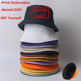 Berets Free Custom LOGO Design Double-sided Bucket Hat Ladies Men Summer Fishing Leisure Panama Bob Gorros