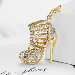 Crystal High-heeled Shoes Keychains for Women Diamond Hollow Key Chain Cute Backpack Keychain Lady Bag Charm Car Keyring Gift Jewellery Accessories
