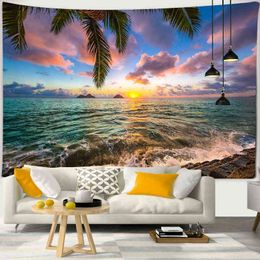 Tapestry Beautiful Sunset Landscape Wall Carpet Sea Large Wave Beach Village Ta