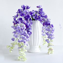 3 Forks Artificial Silk Flower String Wisteria Garland Home Table Centrepieces Bean Vine For Wedding Party DIY Supplies 100Pcs