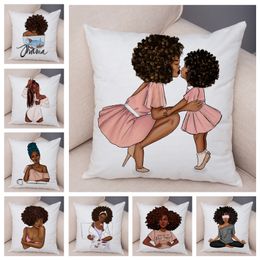 Pillow Case Fashion African Super Mama Cushion Cover Decor Black Women Pillowcase for Sofa Home Car Short Plush Pillow Case 45x45cm 220714