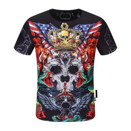 Men's T-Shirts 2022ss Summer Fashion T Shirt Mens PP Rhinestones Skulls Tops Casual Short-Sleeved Tees O-Neck Hight Quality Tshirt