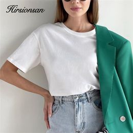 Hirsionsan Basic Cotton T Shirt Women Summer Loose Solid Tees 19 Color Casual Loose Tshirt Oversized O Neck Female Tops 220411