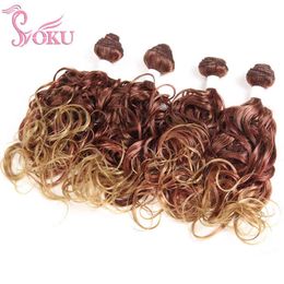 synthetic curly weaves UK - SOKU Synthetic Hair Bundles 16 Inch Bouncy Curly Hair Extension Weave Weaving Ombre Brown Color Flower Type Hair Weft For Women H220429