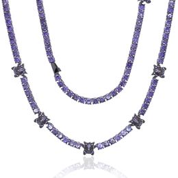 Iced Out Bling Cubic Zirconia Tennis Chain necklace for Men Women Full Paved Purple Cz Stone Fashion Geng Ghost pendant choker Chain Jewellery