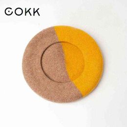 Cokk New Fashion 90 Wool Beret Women Hat Painter Cap Thick Warm Lady Vintage Hood British Hat Female Style 2 Colours J220722