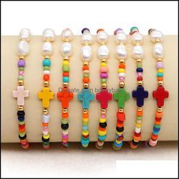 Beaded Strands Bracelets Jewelry Beaded Christian Cross For Women Rainbow Bracelet Freshwater Pearl Beads Pseras Dhiwb