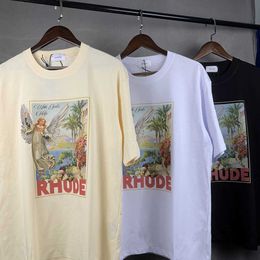 2022ss Rhude t shirt Angel with Gods Help Hd Printed Tee Cartoon Beauty Short Sleeve