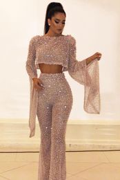 Women's Jumpsuits & Rompers Sexy Apricot Casual Boat Neck Bell Sleeve Bare Back Sequin Party Jumpsuit Women Fahsion Celebrities Night Club W