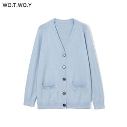 WOTWOY Single Breasted Cashmere Cropped Cardigans Women Knitted Losse V-Neck Sweaters Women Solid Casual Cardigans Female 201204