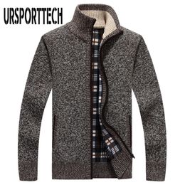 URSPORTTECH Cardigan Sweater Men Coat Casual Stand Collar Male Jacket Coats Fashion Men Knitted Sweater Plus Size M-3XL 201221