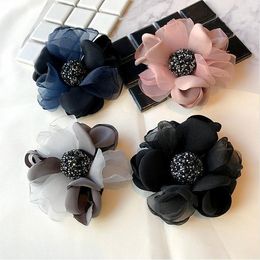 Pins Brooches Woman Big Organza Flower With Crystal Ball Brooch Pin Fashion Jewellery Suits Coat Clothing Accessories Seau22