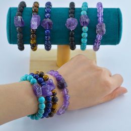 Irregular Natural Stone Rough Amethyst Stone Beads Bracelet Energy Crystal Bracelets Buddhist for women men gift Fashion Jewellery