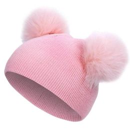 7 Styles Children Hats Toddler Kids Warm Winter Wool Hat Knit Beanie Double Fur PomPom cap Baby Boys Girls Caps