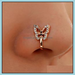 -Anelli naso borchie per il corpo gioielli cristallo farfalla anello falso non piercing clip sul setto di cuffia in stile indiano Nariz gc856 drop dlenel 2021 zkn