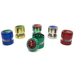 GR22619 Tobacco Smoking Herb Grinders 4 Layers zinc Alloy material 100% Metal dia 63mm multi Colours With Clear Top Window Lighting Grinder