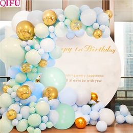 QIFU Macaron Metallic Balloon Chain Set Happy Birthday Balloon Arch 1st Birthday Party Decor Kids Oh Baby shower Wedding Baloon T200526