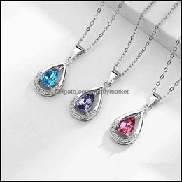 Strands Strings Necklaces Pendants Jewellery 925 Sier Water Drop Necklace Collarbone Chain Female Crystal Inlaid Pendant Simple Temperament
