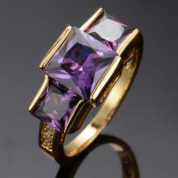 Wedding Rings Elegant Female Purple Crystal Stone Ring Big Charm Gold Color Thin For Women Luxury Square Zircon Engagement RingWedding