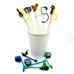 Custom New Mexican Style soft silicone straw toppers accessories cover charms Reusable Splash Proof drinking dust plug decorative 8mm straw party supplies
