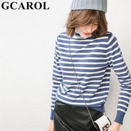 GCAROL Neue Frauen 30% Wolle Pullover Streifen Rollkragen Stricken Pullover Stretch Oversize Jumper Warme Basis Render Gestrickte Tops S-3XL 210203