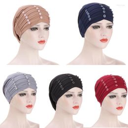 Fashion Solid Cotton Turban Bonnet Caps Head Scarf Hat For Muslim Women Pearl Inner Femme Musulman Wrap Turbantes