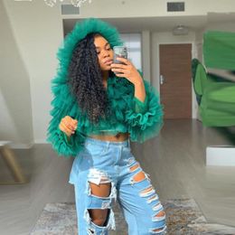 Women's Blouses & Shirts Fashion Women Ruffled Tulle Tops With Hat Long Sleeve Maxi Green Fluffy Custom Made Top Plus Size