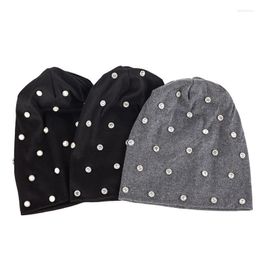 Beanie/Skull Caps 2022 Style Korean Pearl Dot Beanie For Women Hat Stretch Baggy Hats Fashion Beanies Gorros Soft Warmer Cotton Bonnet Delm2