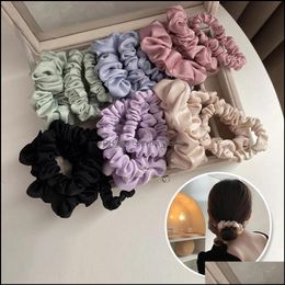 Hair Accessories 3 Pcs/Set Satin Silk Solid Color Scrunchies Elastic Bands Women Girls Ponytail Holder Ties Rope Drop Delivery 2021 B Dh05L