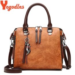 Yogodlns Vintage Cat Tassel Luxury Handbag Women Bags Double Zipper Crossbody Shoulder Bag Casual Shell Tote Ladie 220517