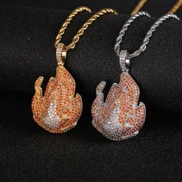 Pendant Necklaces Hip Hop Claw Setting CZ Stone Bling Iced Out Flame Pendants For Men Rapper Jewellery Gift Drop PendantPendant