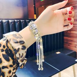 Link Chain 925 Silver Needle Ins Cool Wind Full Of Diamond Tassel Crystal Shiny Bracelet Simple Trend Trendy Hand Female Rodn22