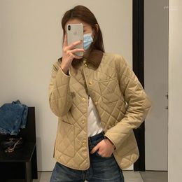 Women's Down & Parkas Pre Sale Fall 21 Loose Corduroy Stitched Diamond Cheque Waggon Embroidered Collar Cotton Jacket Casual Guin22