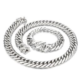 Large Huge Double Curb Link Chain Denim Chain Necklace Bracelet Stainless Steel Jewellery Set For Mens Boys Hip-Hop 16mm 24inch 8.26 Inch Silver High Polished