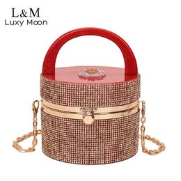 Evening Bags Acrylic Round Barrel Shaped Party Evening Clutch Bag For Woman Upper Wing Female Fashion Handbag and Handbag Diamond X830h 220325