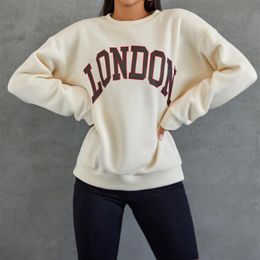 Women's Hoodies & Sweatshirts 2022 Autumn Winter Women Clothing Collection Sweatshirt Hoody Letter Graphic Thermal Lined Oversized Pullover