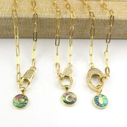 Pendant Necklaces 18inch 5pcs/lot Cz Clasp Charm Necklace Abalone Shell With Plating Link Chain Jewellery NecklacePendant