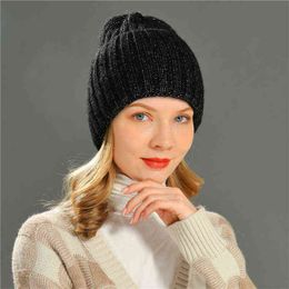 Women Hat Winter 2021 Hats Skull Caps Knitted Beanie Hat High Cuff High Quality Femme Casual Solid Color Adult J220722