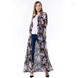 Casual Dresses WEPBEL Floral Flower Print Fashion Loose Women's Long Maxi Dress Chiffon Long-Sleeved Cardigan Open Muslim Abaya