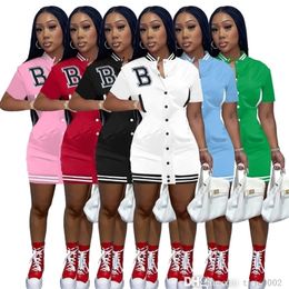 RETAILSummer Designer Dress For Women Fashion Embroidered Letter Button Dresses Baseball Jersey Sports One Piece Skirt