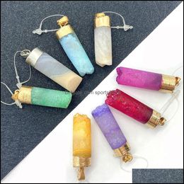 Arts And Crafts Arts Gifts Home Garden Colorf Druzy Crystal Stone Cylindrical Charms Pendant For Jewellery Making Chakra R Dhhiv